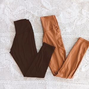 Set of Aerie Real Me Crossover Waist Leggings - Chocolate Brown and Tan Apricot